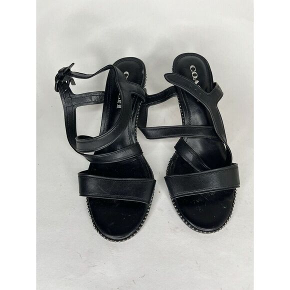 Coach Black Leather Open Toe Ankle Strap Heel Sandals Women Sz 7.5B US/38EU - Picture 13 of 13